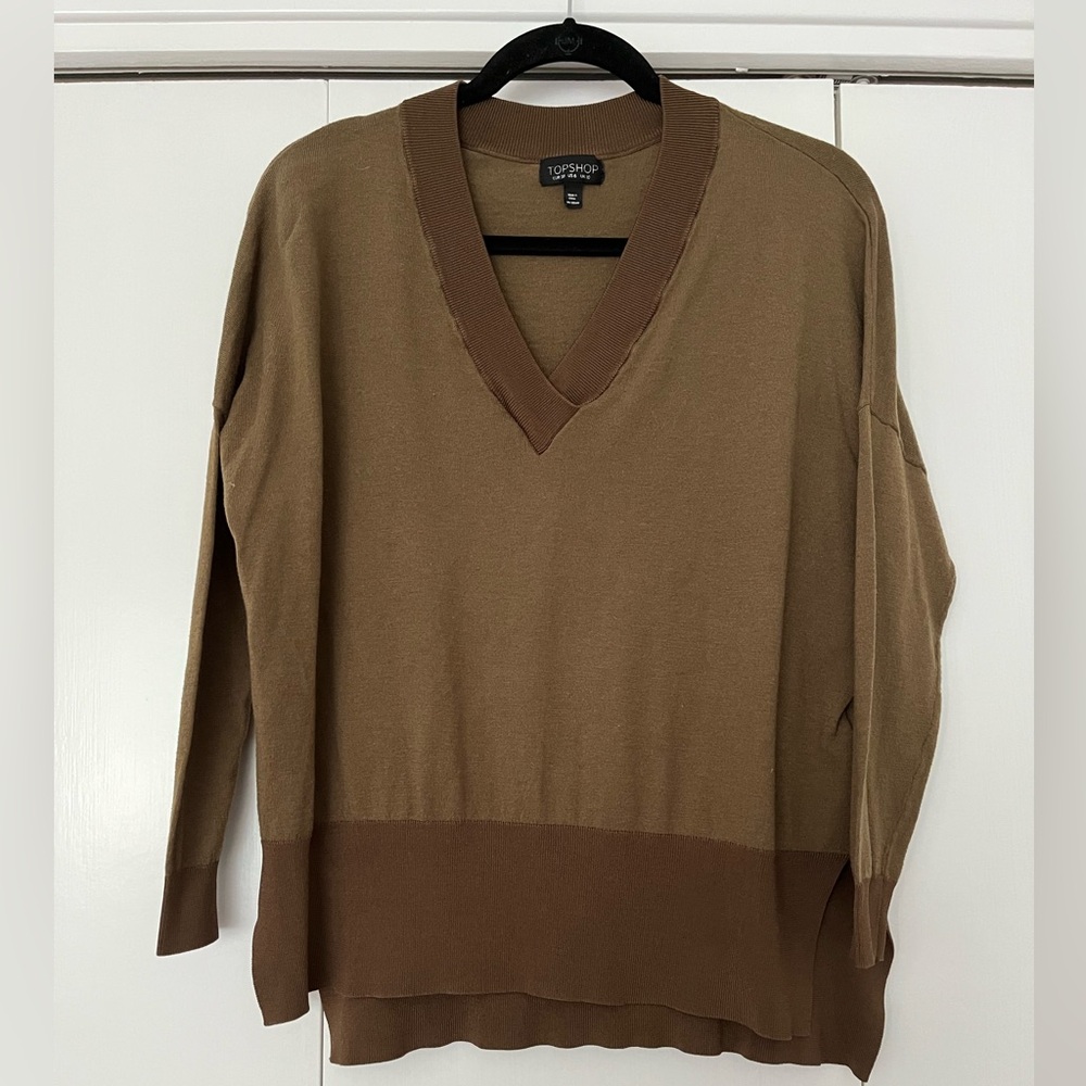Top Shop Olive V-neck Sweater